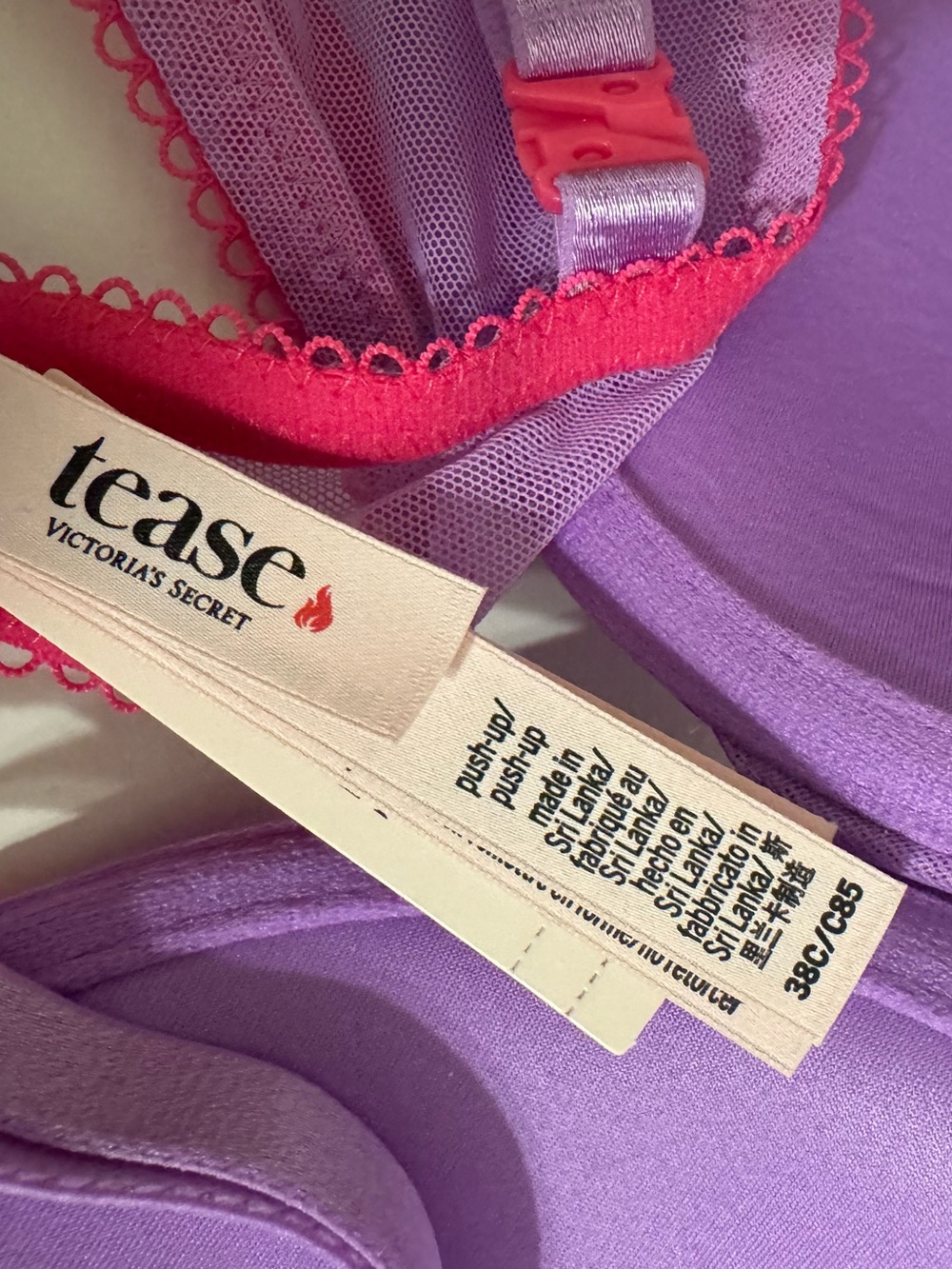 NWT Victoria’s Secret Tease Lace-Trim Satin Push-Up Bra in Purple Paradise 38C - Picture 7 of 7